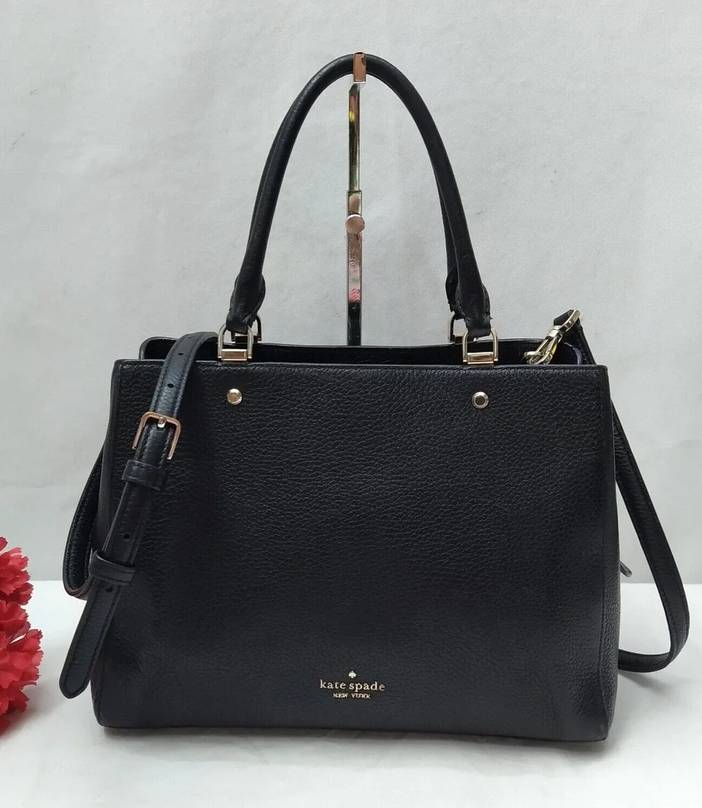 Kate Spade New York Black Leather Double Handles Zipper Closure Satchel Bag